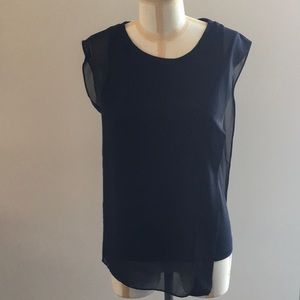AllSaints Asymmetrical Black Silk Overlay Top